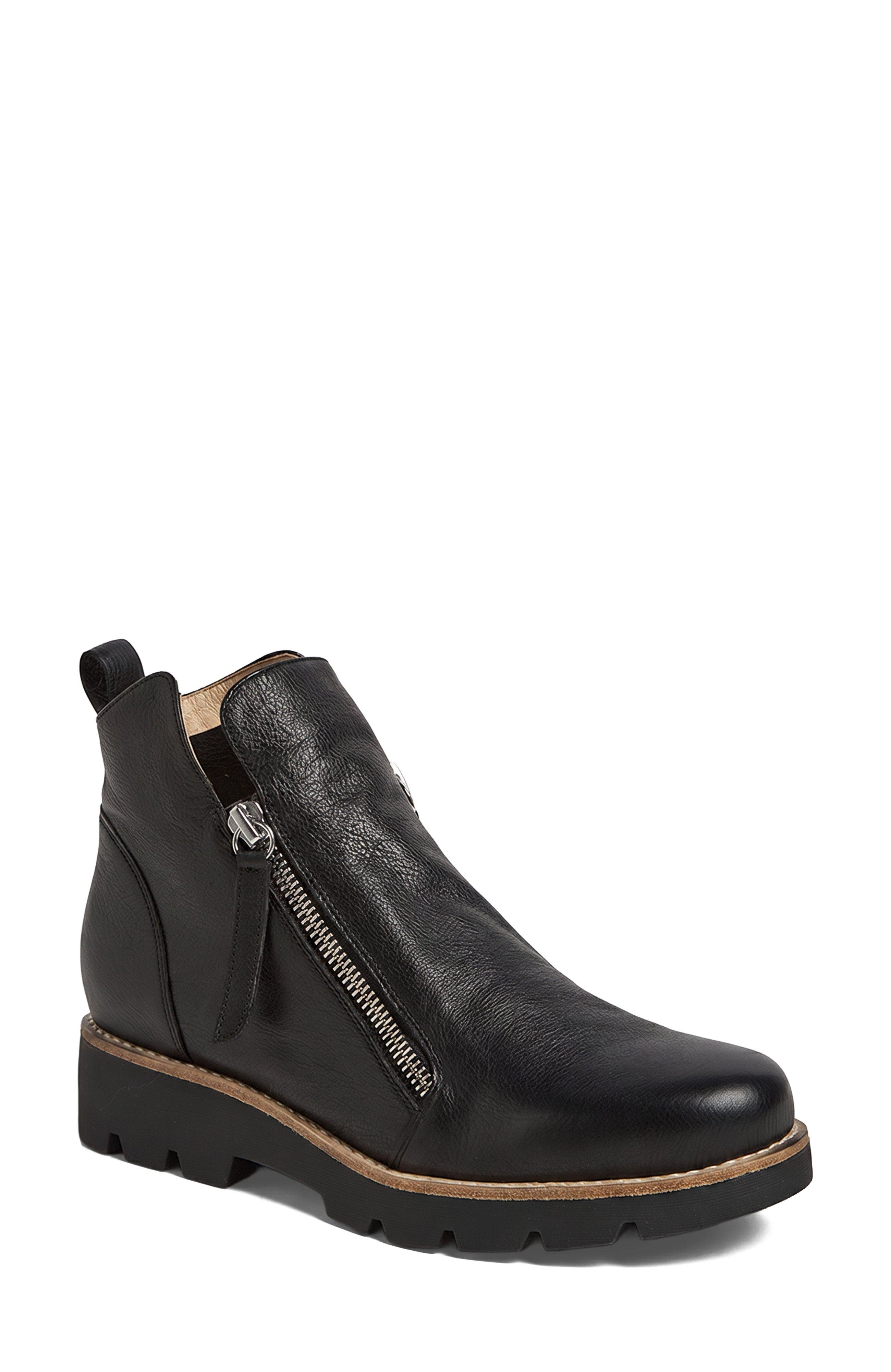 Dottiz Double Zip Lug Boot, Main, color, Black Leather