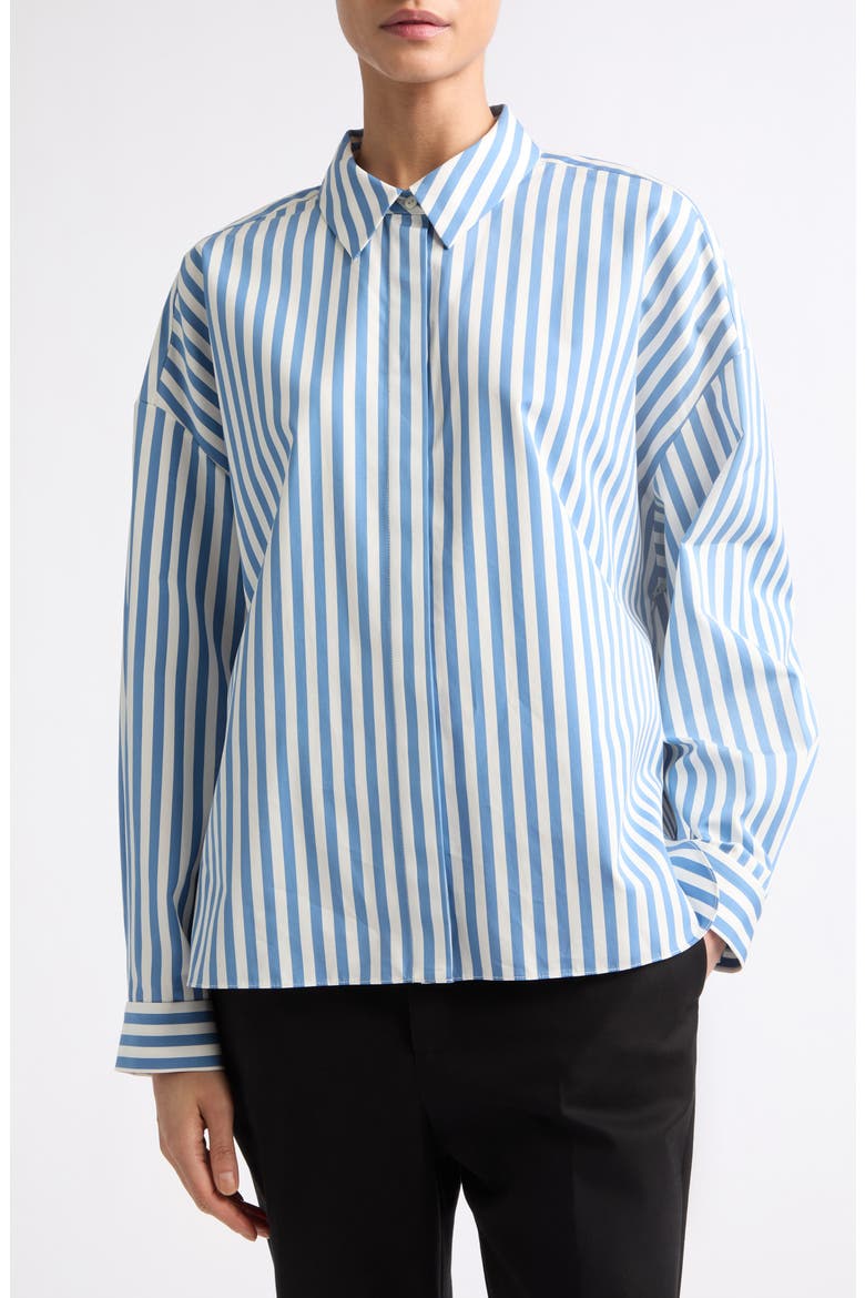 Loren Stripe Cotton Button-Up Shirt, Alternate, color, SKY STRIPE