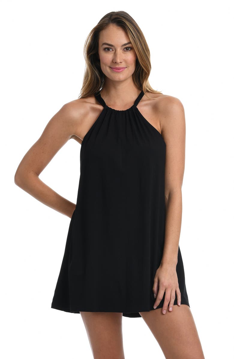 La Blanca Halter Neck Cover-Up Dress, Alternate, color, Black