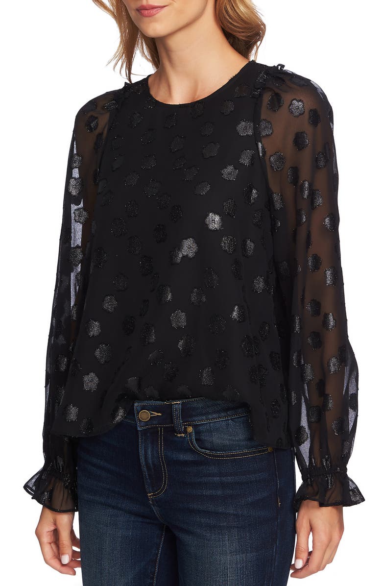 CeCe Floral Jacquard Ruffle Blouse, Alternate, color,