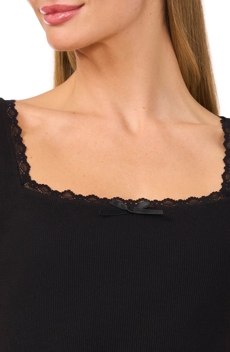 CeCe Lace Trim Cotton Blend Knit Top, Alternate, color,