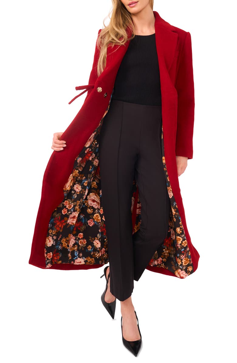 Ted Baker Bow Wool Blend Longline Coat, Alternate, color, Wild Crimson