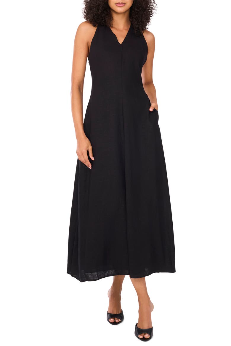 Contrast Trim Sleeveless Dress, Main, color, RICH BLACK