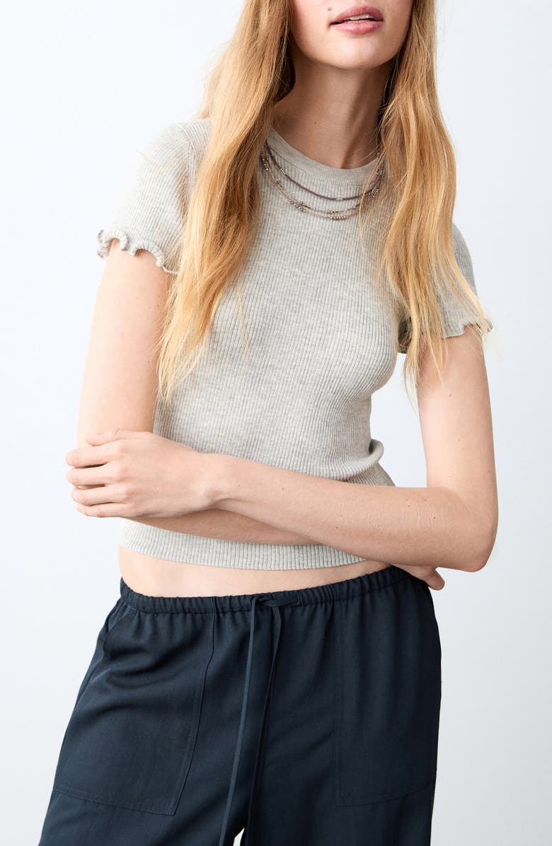 MANGO TEEN Short Sleeve Rib Top, Main, color, Medium Heather Grey