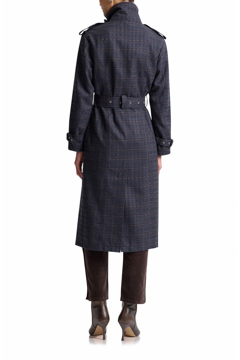 Relaxed Belted Funnel Neck Coat, Alternate, color, NAVY - GREY PLAID