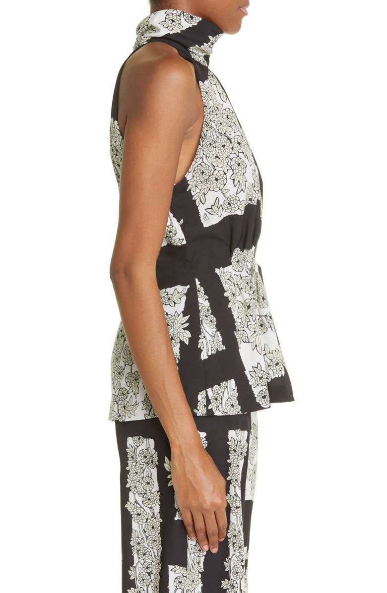 Lela Rose Floral Print Mock Neck Crepe Tank, Alternate, color, Black