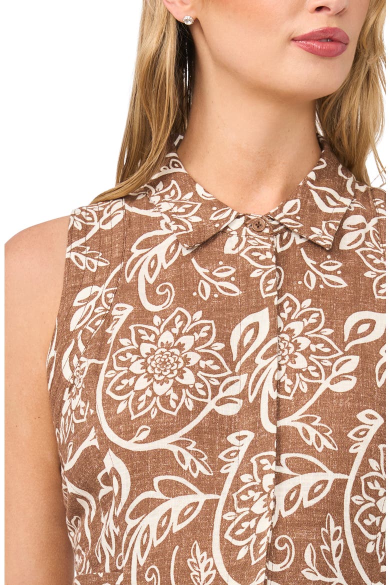 Floral Sleeveless Shirtdress, Alternate, color, CAFE