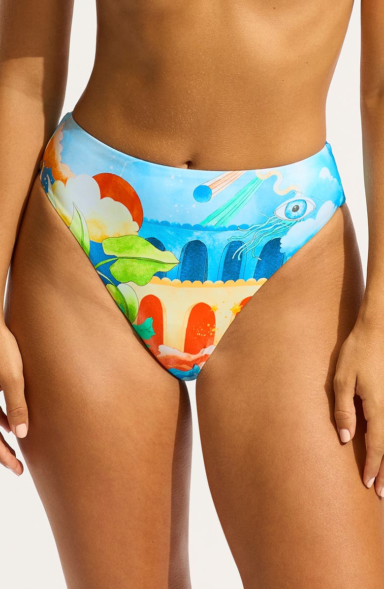 Seafolly High Waist Bikini Bottoms, Main, color, Turquoise