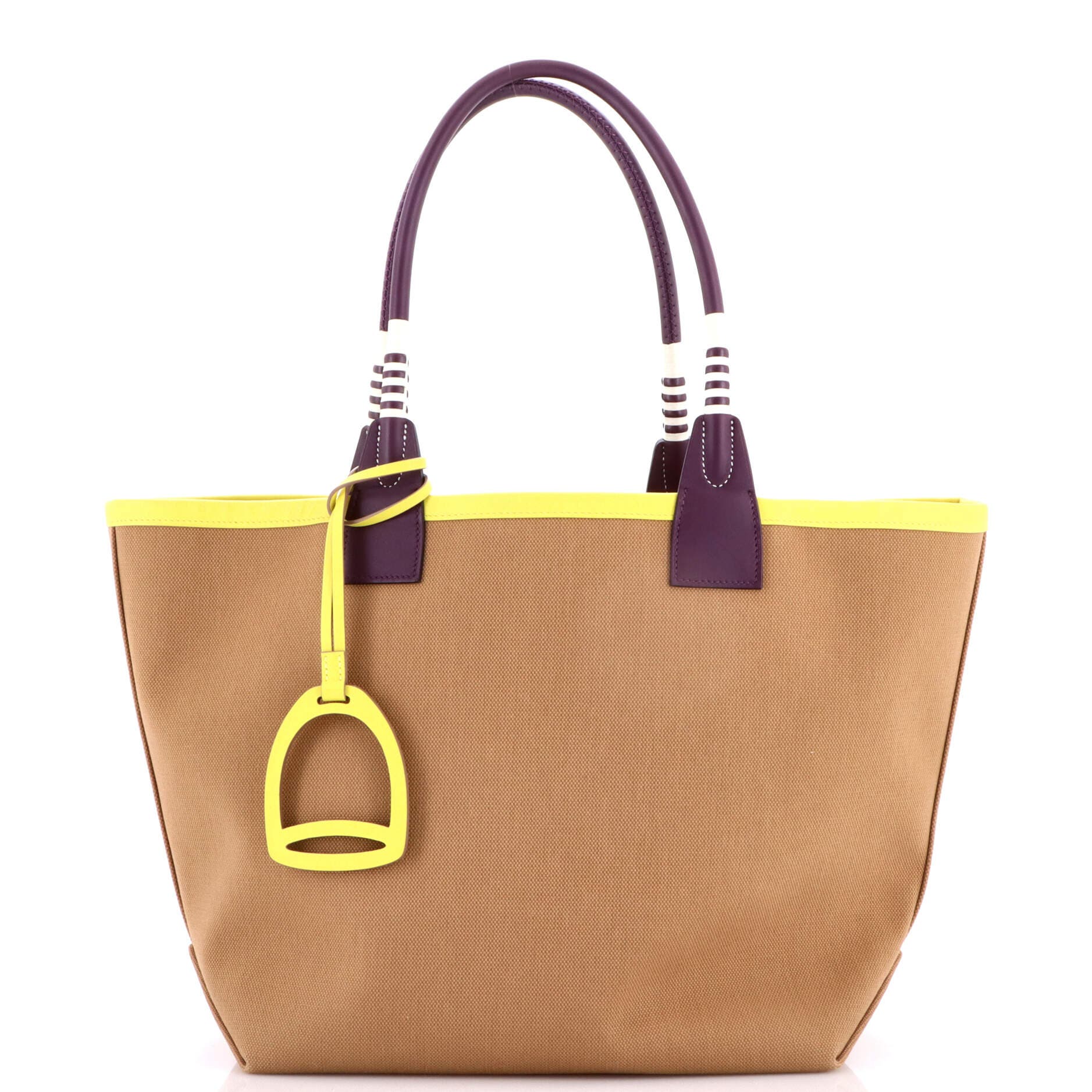 Pre-Owned Hermes Sac Steeple Tote Toile with Leather 28, Main, color, Chai