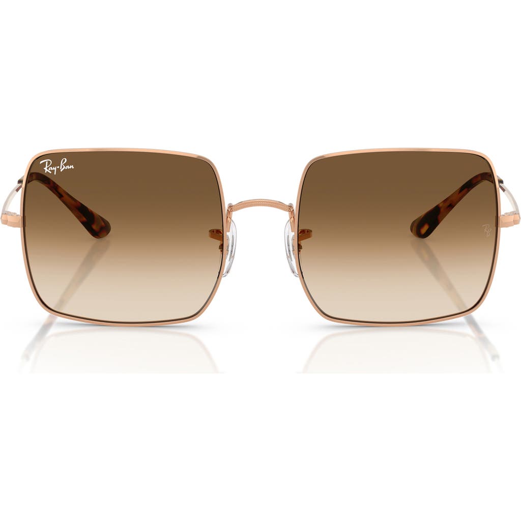 Ray Ban Square 1971 Classic Sunglasses Rose Gold Frame Brown Lenses 54-19 In Rose Gold