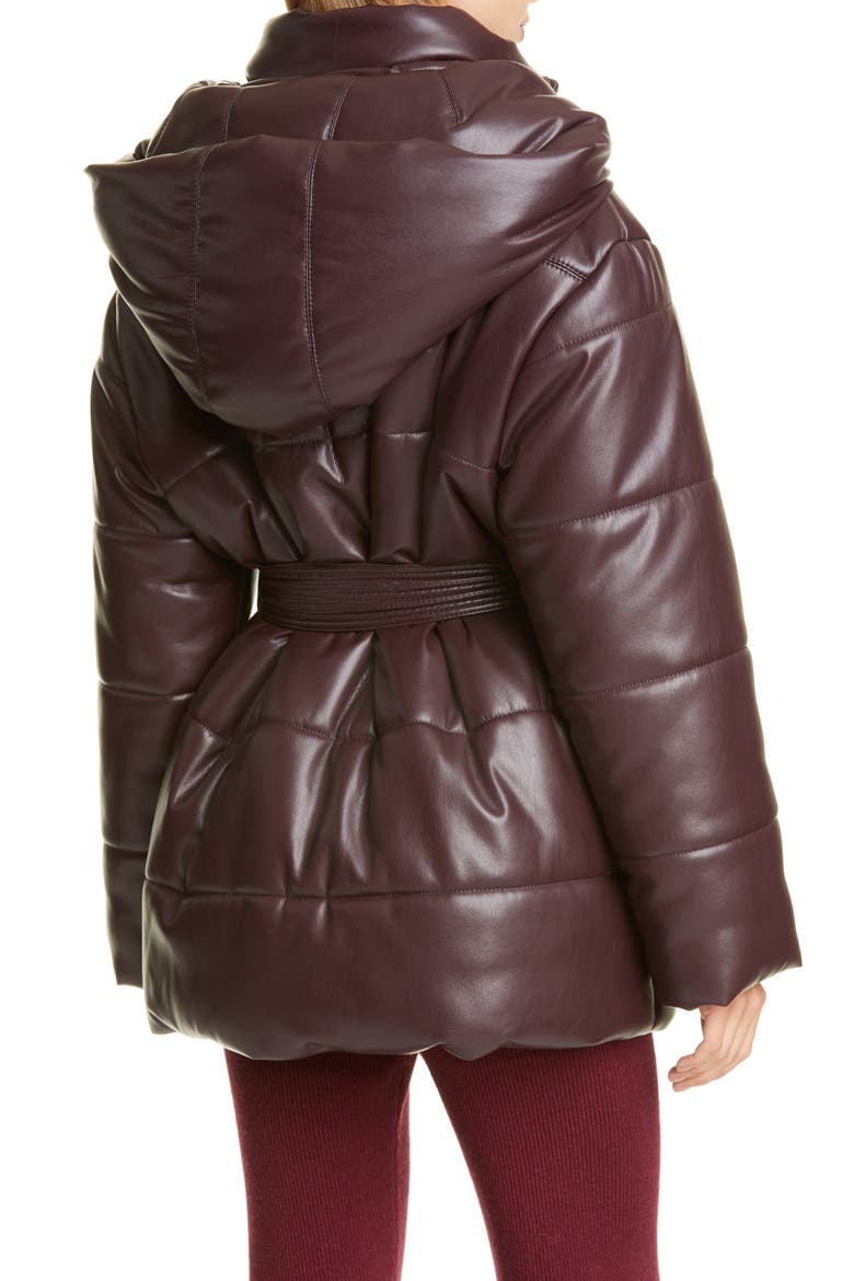 Lenox Faux Leather Belted Puffer Coat, Alternate, color, AUBERGINE