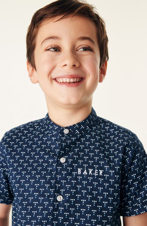 Baker By Ted Baker Kids' Dot Print Short Sleeve Cotton Button-up Shirt In Blue
