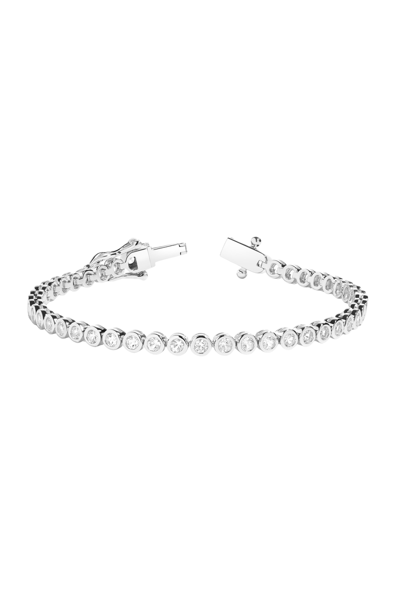 Lab Grown White Sapphire Bezel Tennis Bracelet, Main, color, Sterling Silver