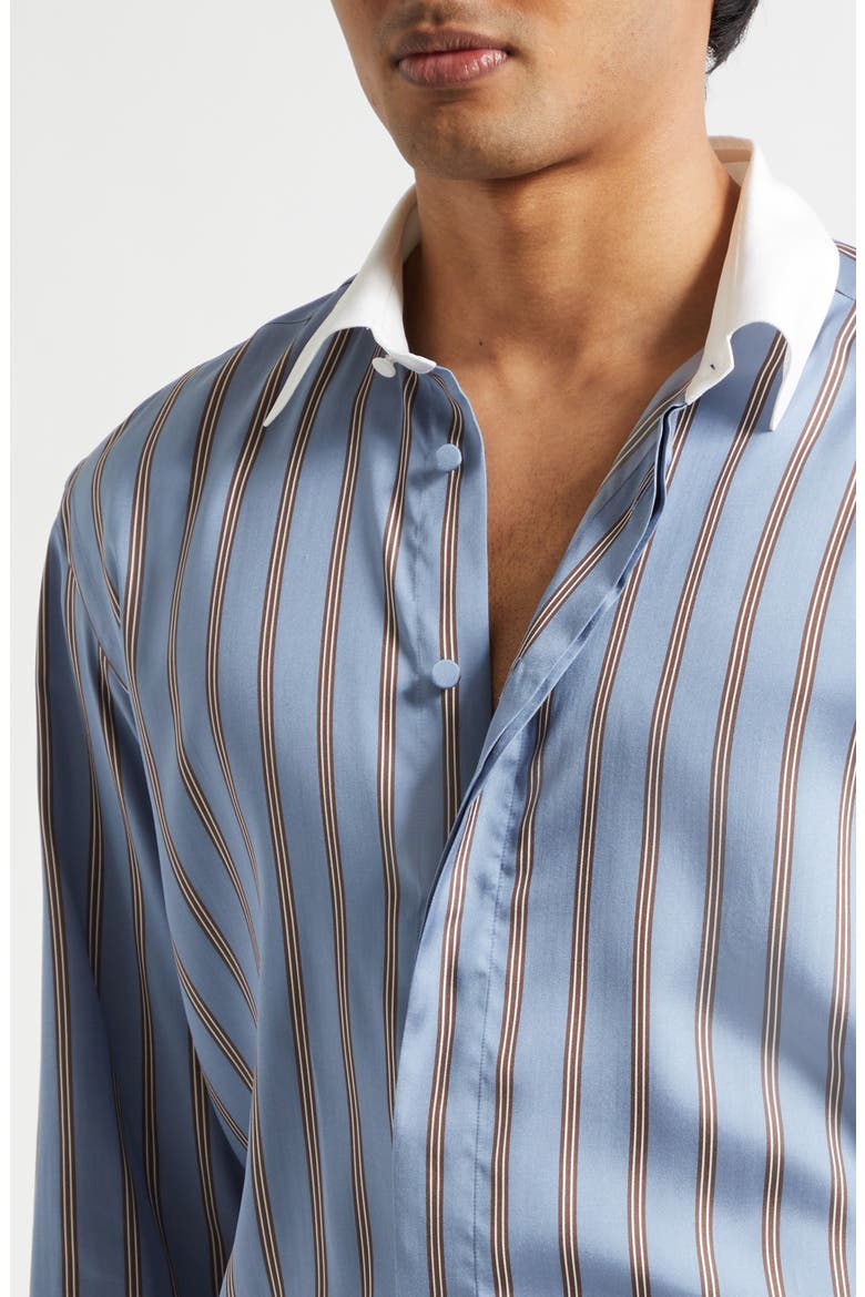 Fluid Fit Stripe Silk Jacquard Button-Up Shirt, Alternate, color, BLUE MULTICOLOR