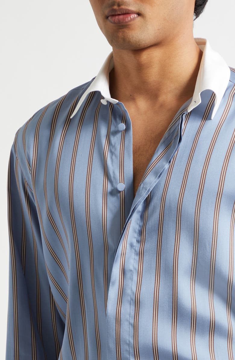 TOM FORD Fluid Fit Stripe Silk Jacquard Button-Up Shirt, Alternate, color, Blue Multicolor