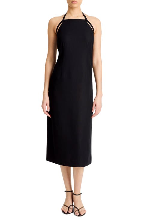 Halter Neck Apron Midi Dress