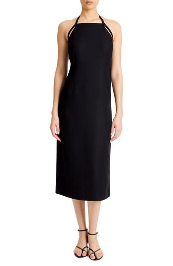 Vince Halter Neck Apron Midi Dress In Black