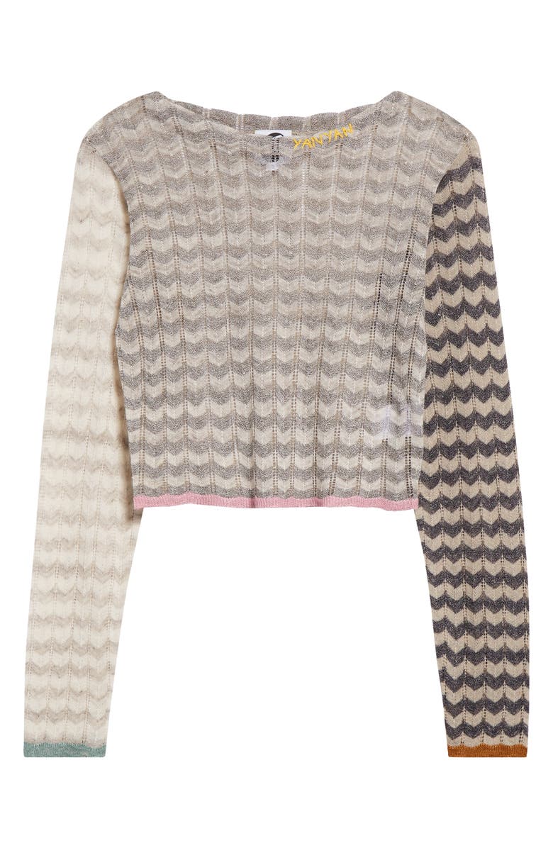YanYan Tong Chevron Stripe Pointelle Stitch Crop Sweater, Alternate, color,