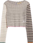 YanYan Tong Chevron Stripe Pointelle Stitch Crop Sweater