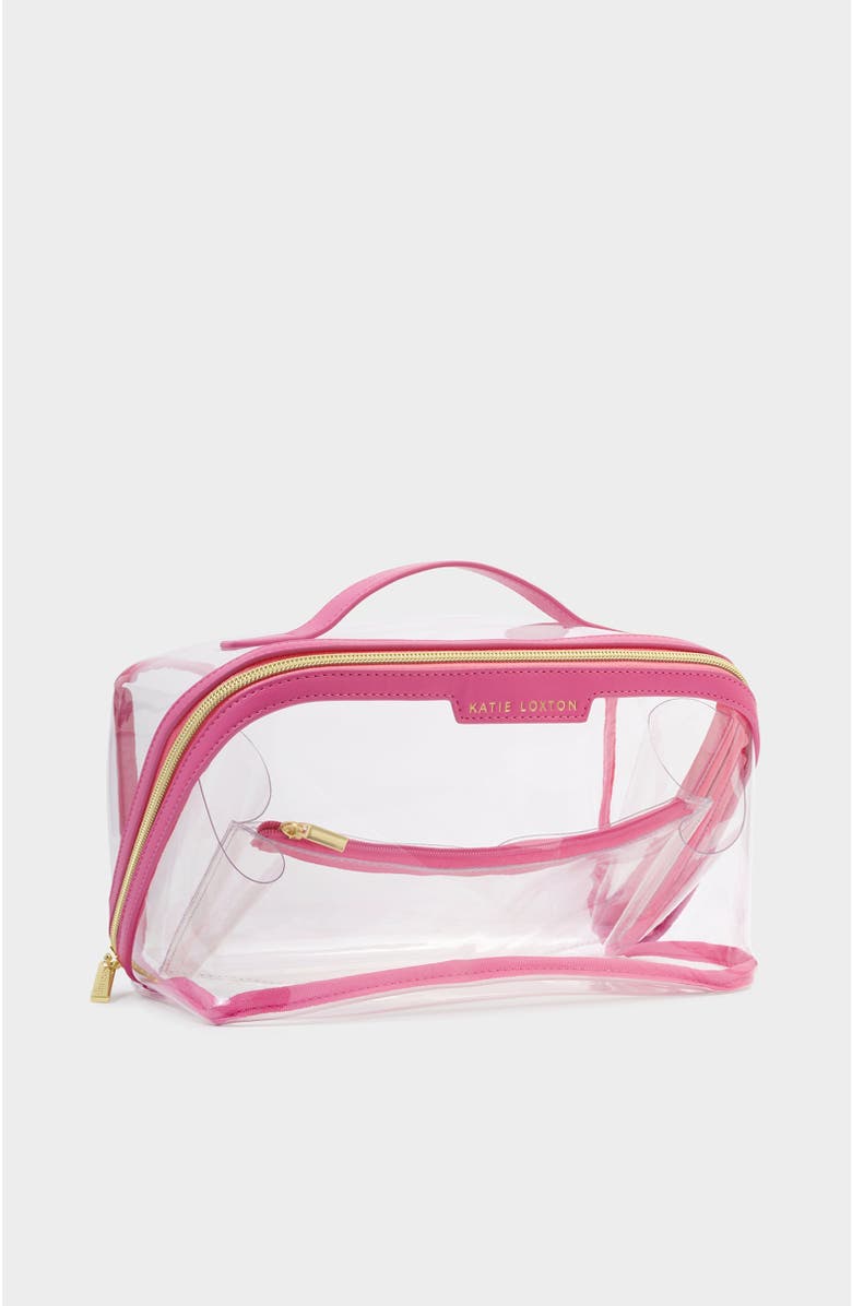 Katie Loxton Large Clear Fold-Out Wash Bag, Alternate, color, Sugar Pink