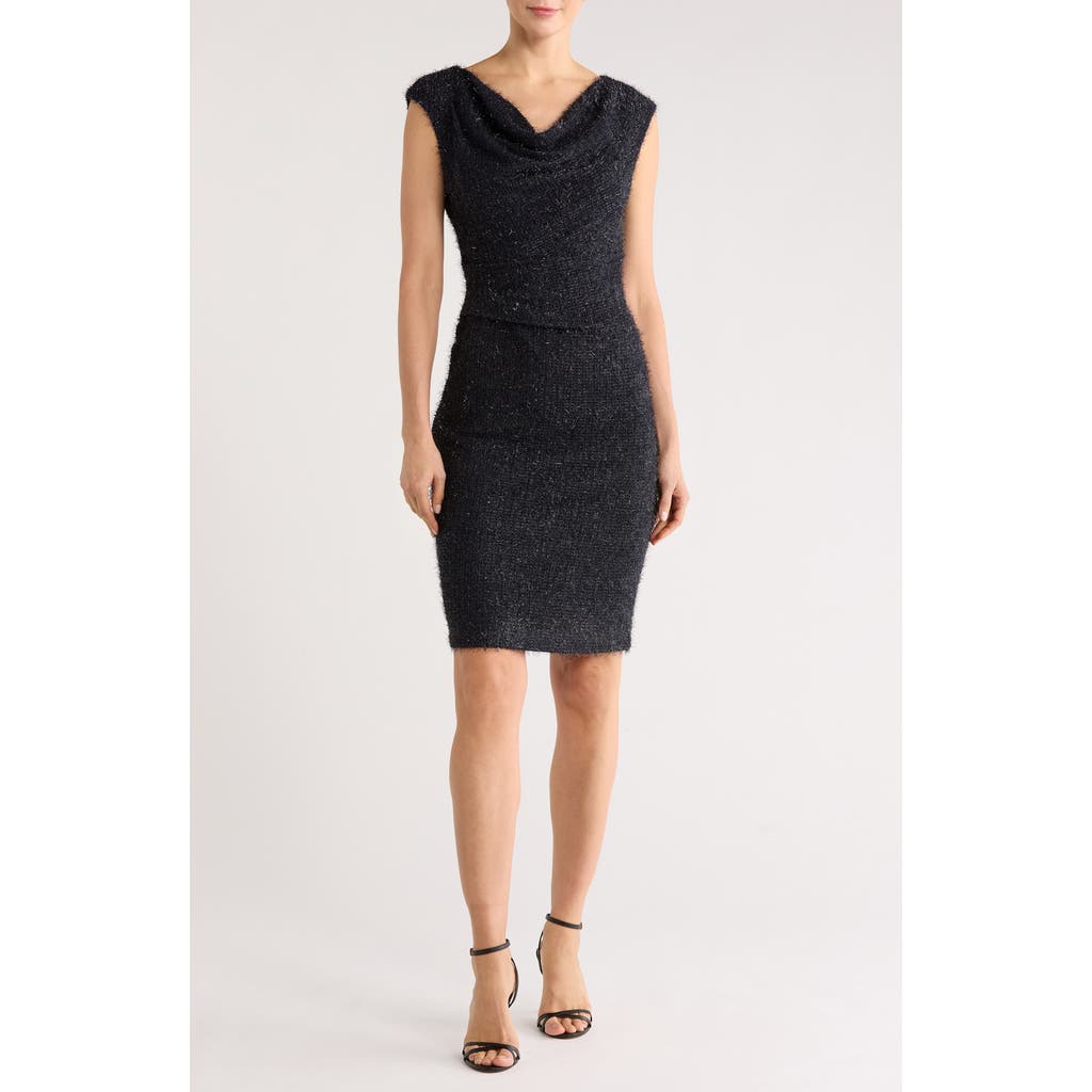 Connected Apparel Textured Metallic Sheath Dress In Blue