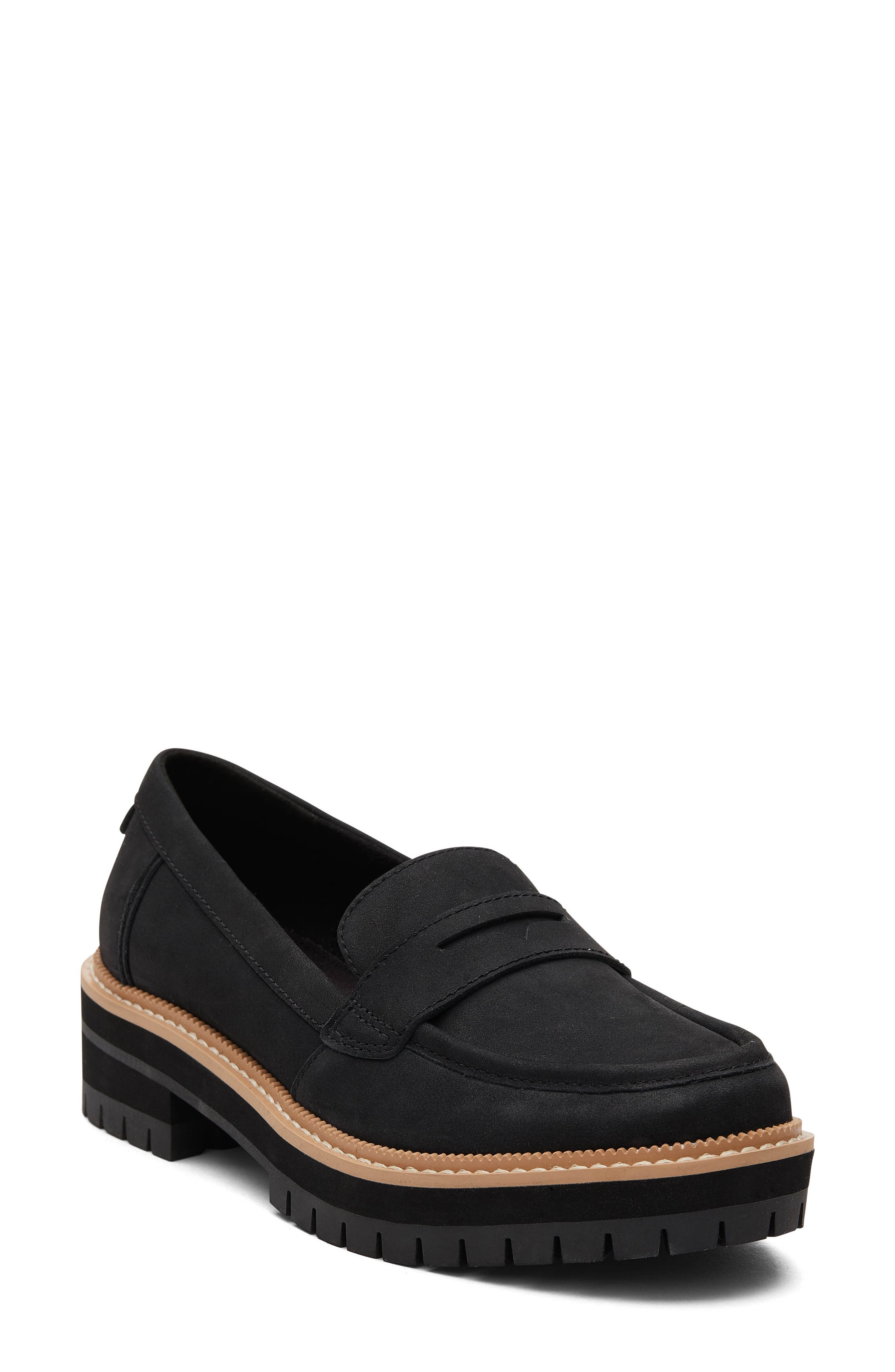 TOMS Cara Platform Penny Loafer, Main, color, Black