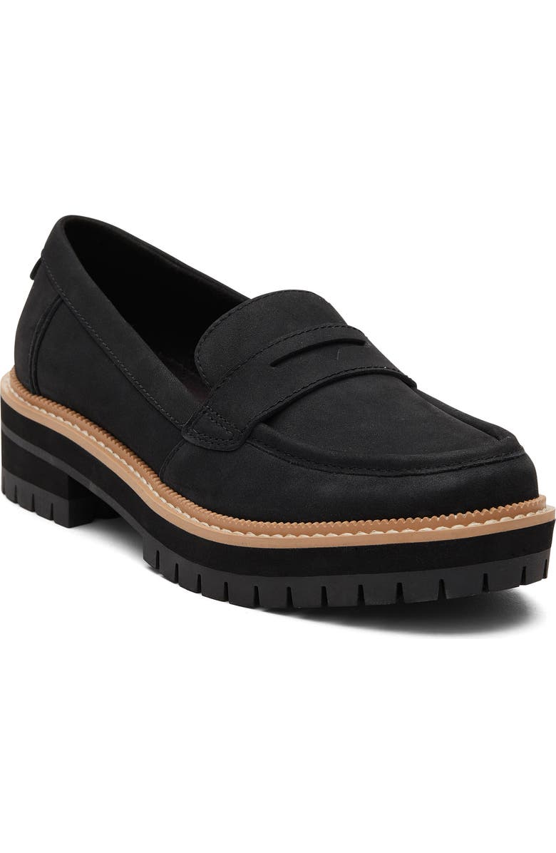 TOMS Cara Platform Penny Loafer, Main, color, Black