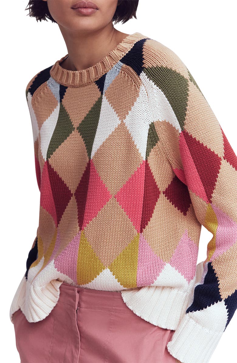 Boden Argyle Cotton Sweater, Main, color, Mutli Argyle