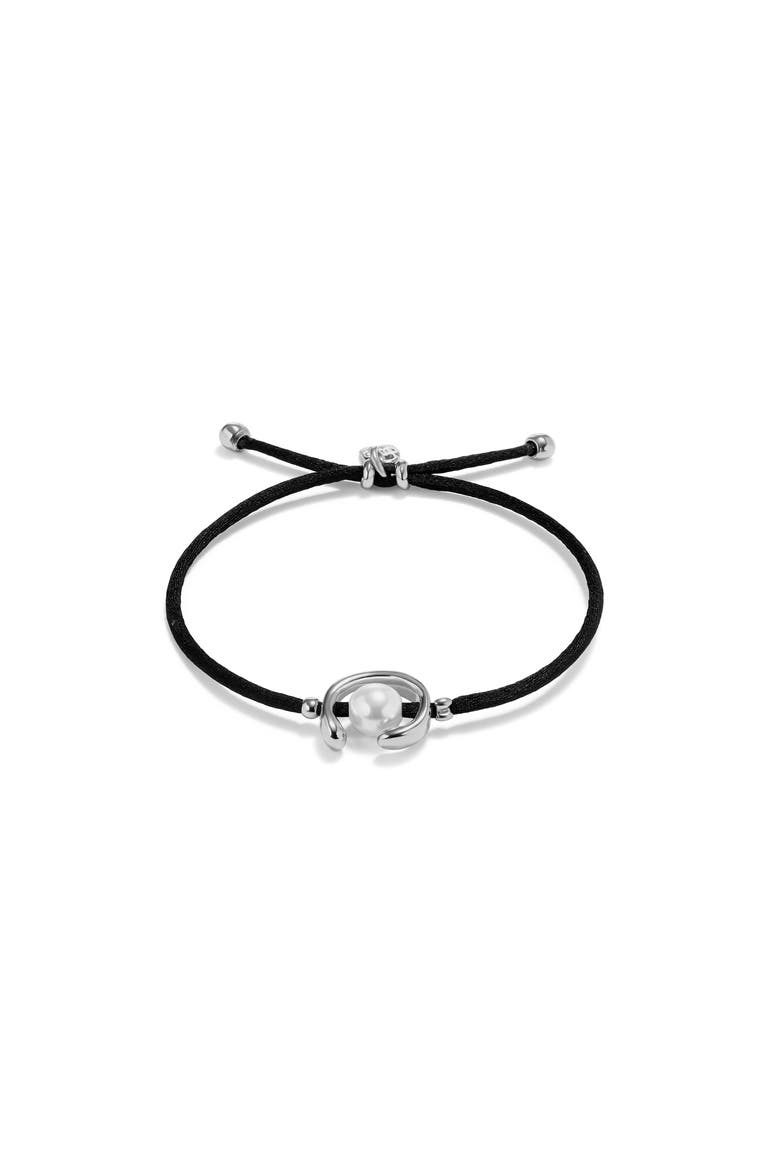 Black Cord Pearl Bracelet, Main, color, Silver