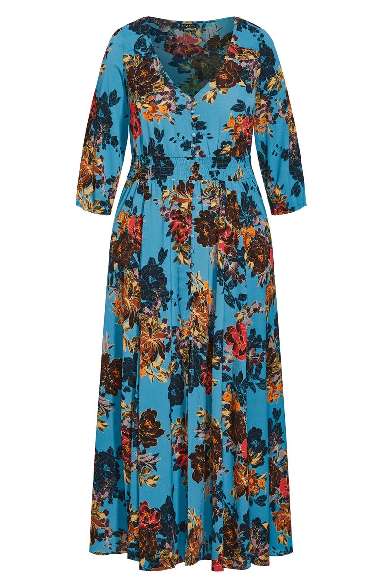 City Chic Gianna Floral Smocked Waist Maxi Dress, Alternate, color, 