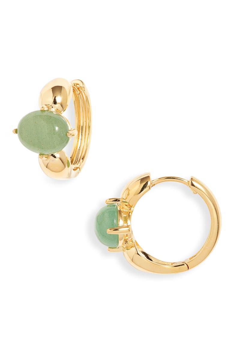 Demi Fine Stone Huggie Hoop Earrings, Main, color, AMAZONITE- GOLD