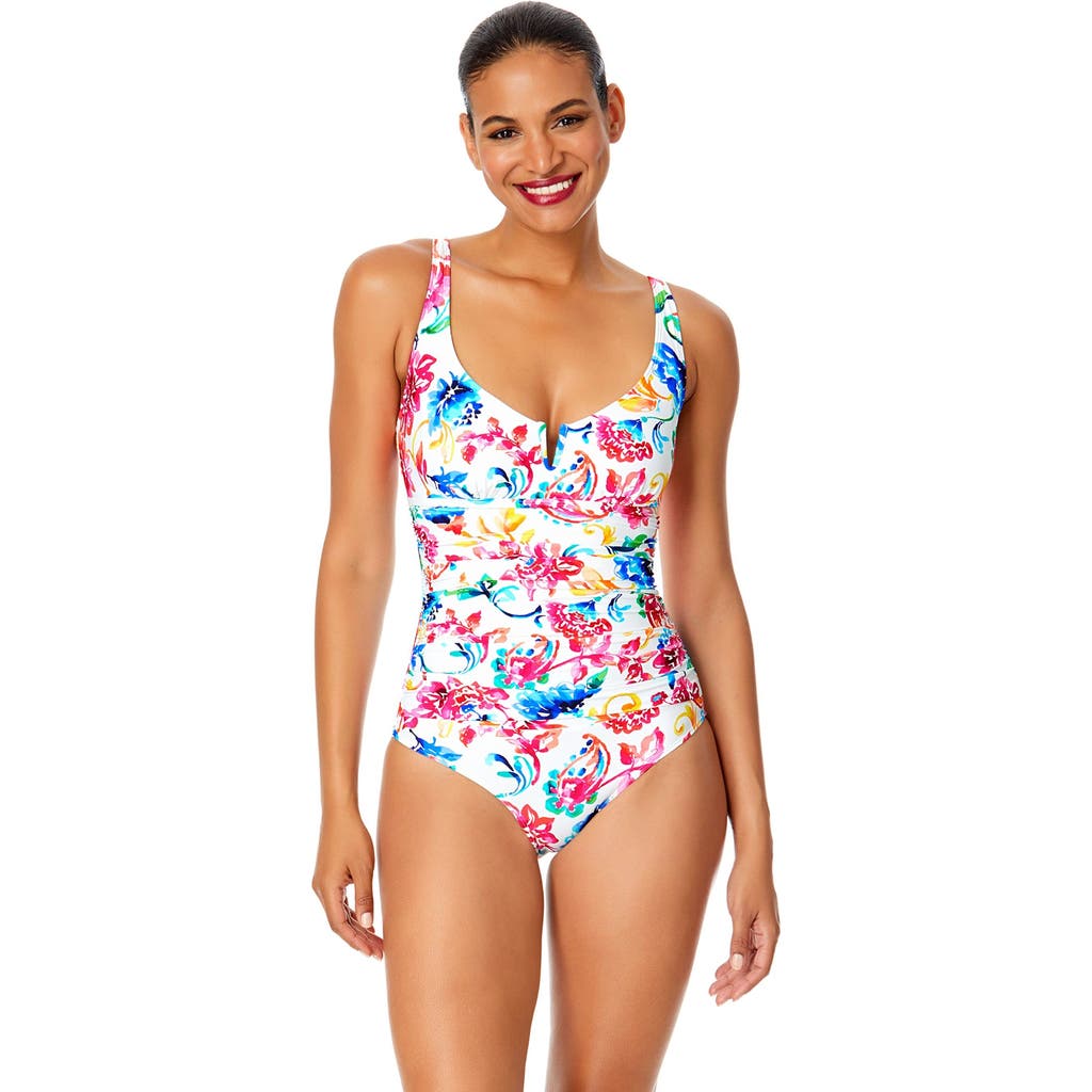 Anne Cole Palm Chic V-wire One Piece Swimsuit In Watercolor Paisley