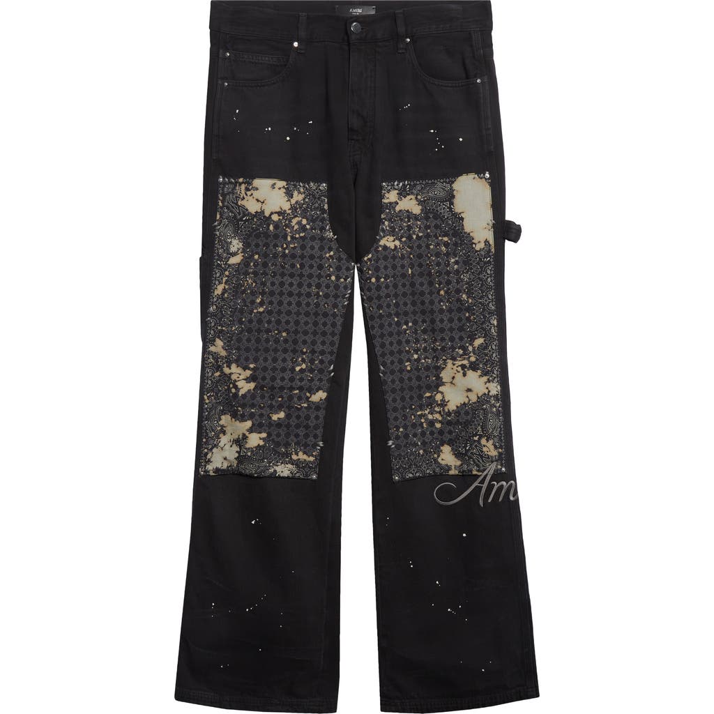 Amiri Bleach Splatter Bandana Carpenter Jeans In Black