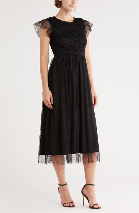 Smocked Flutter Sleeve Midi Dress