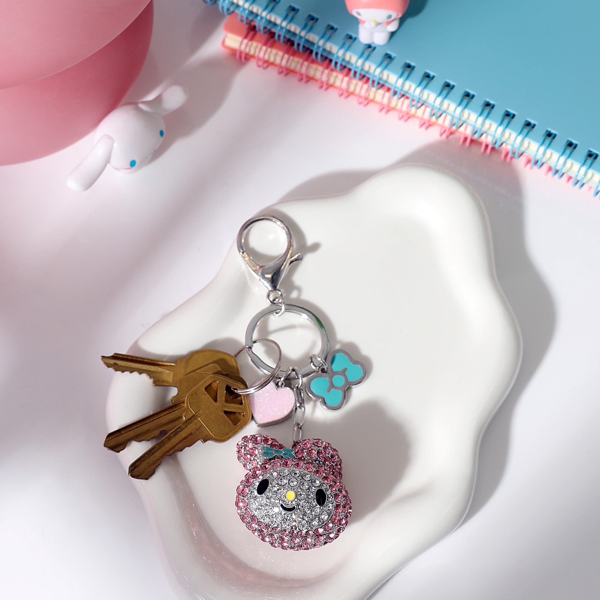Hello Kitty My Melody Crystal Cluster Pavé Bag Charm Keychain, Alternate, color, Pink, Multi