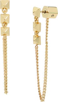 AllSaints Pyramid Charm Draped Chain Front/Back Earrings