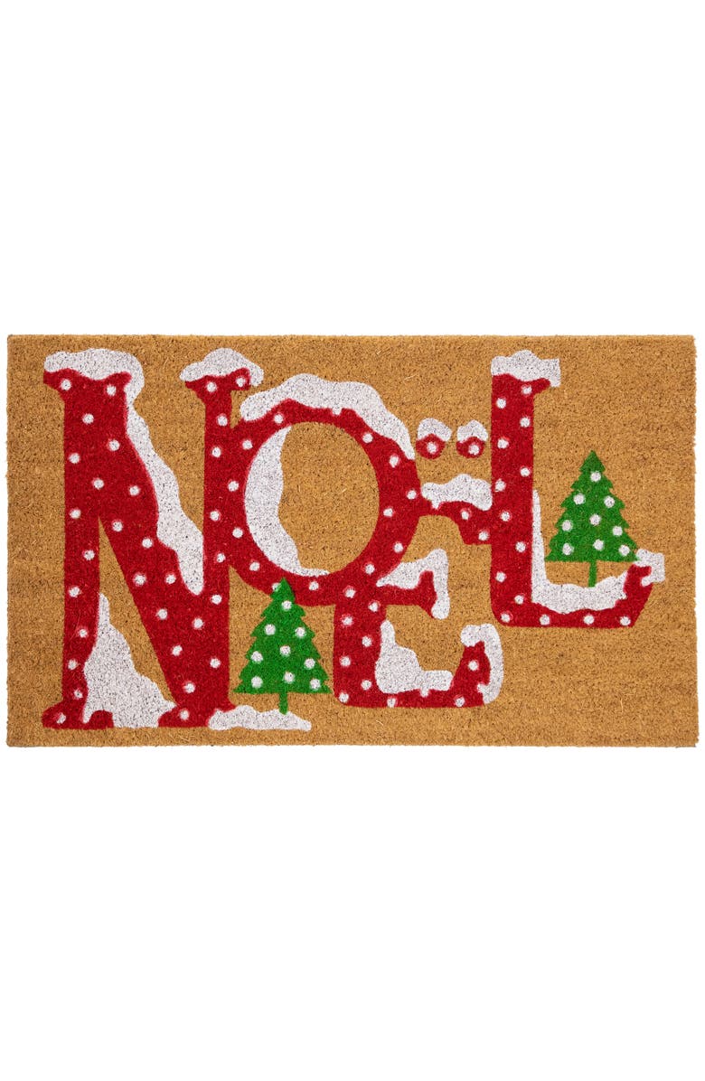 Northlight Brown and Red "Noel" Natural Coir Outdoor Christmas Doormat 18" x 30", Main, color, 