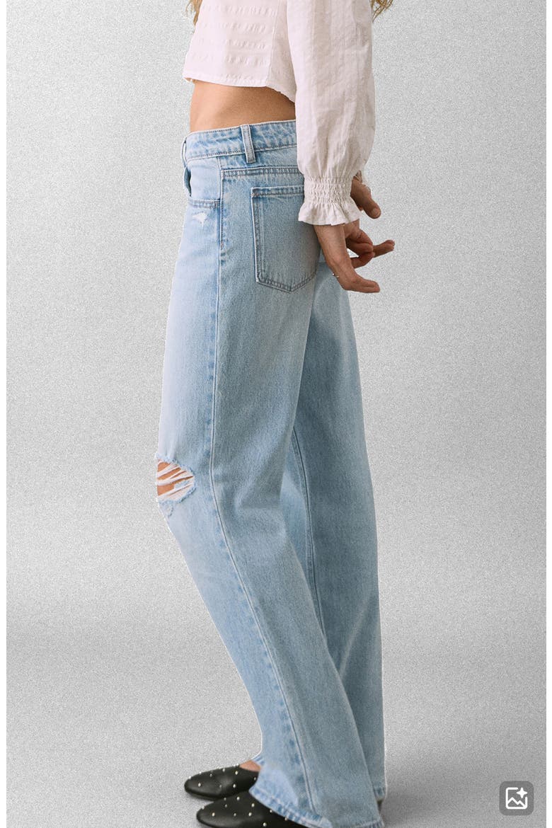 Ripped Low Rise Straight Leg Jeans, Alternate, color, LIGHT BLUE