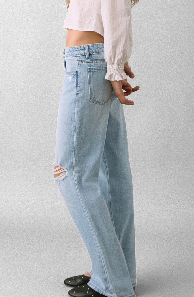 MANGO TEEN Ripped Low Rise Straight Leg Jeans, Alternate, color, Light Blue