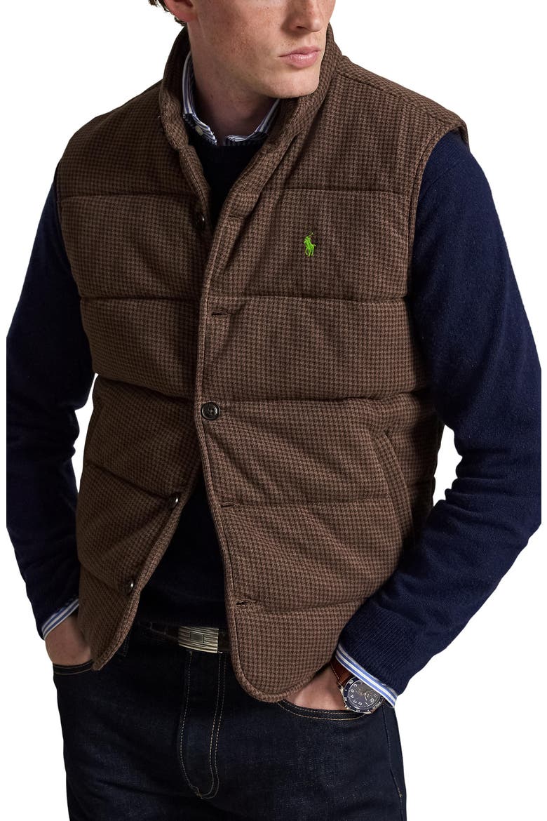 Houndstooth Jacquard Quilted Vest, Main, color, BROWN