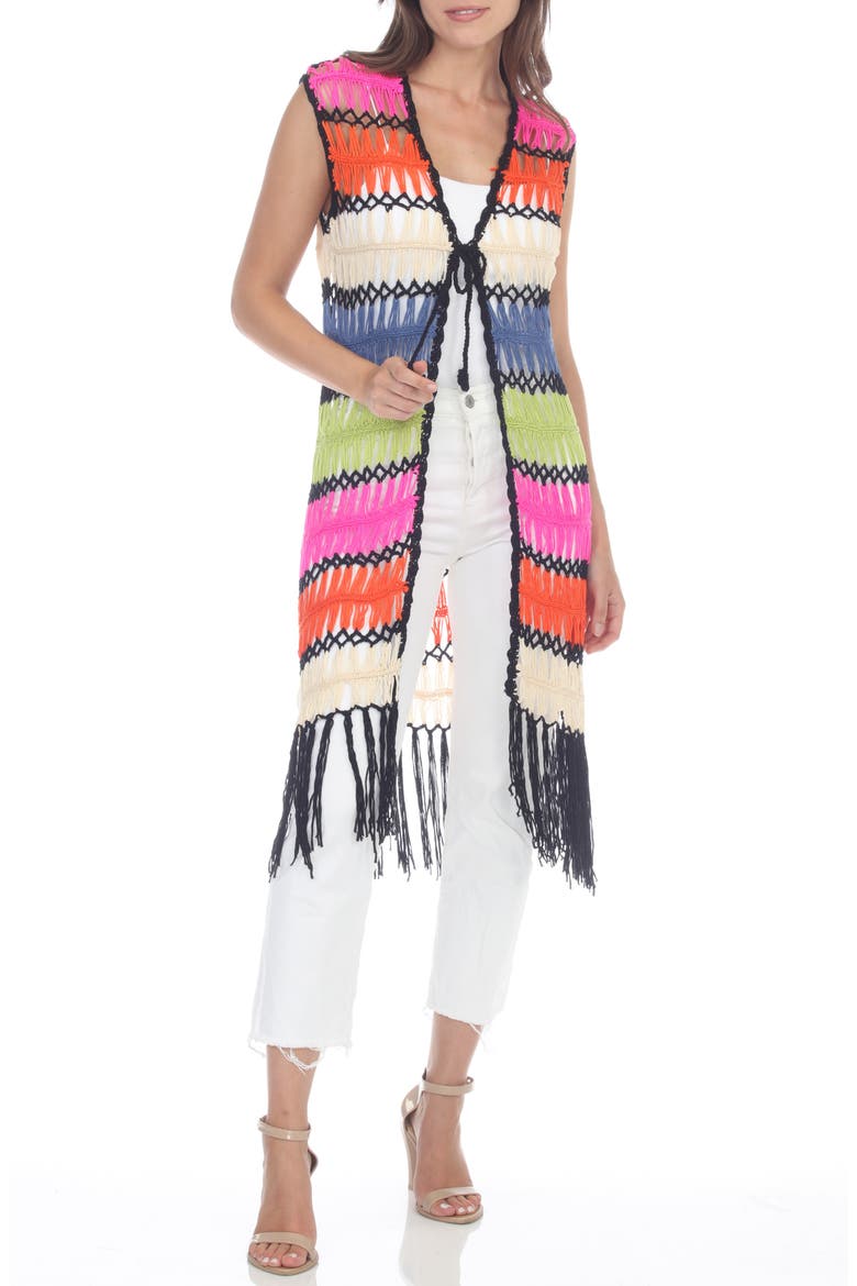 Colorful Fringe Open Stitch Vest, Main, color, MULTI