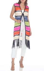 RAIN AND ROSE Colorful Fringe Open Stitch Vest
