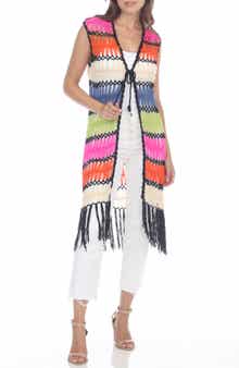 RAIN AND ROSE Colorful Fringe Open Stitch Vest