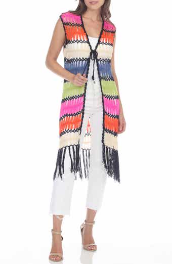 RAIN AND ROSE Colorful Fringe Open Stitch Vest