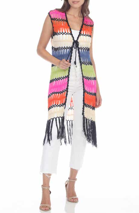 RAIN AND ROSE Colorful Fringe Open Stitch Vest