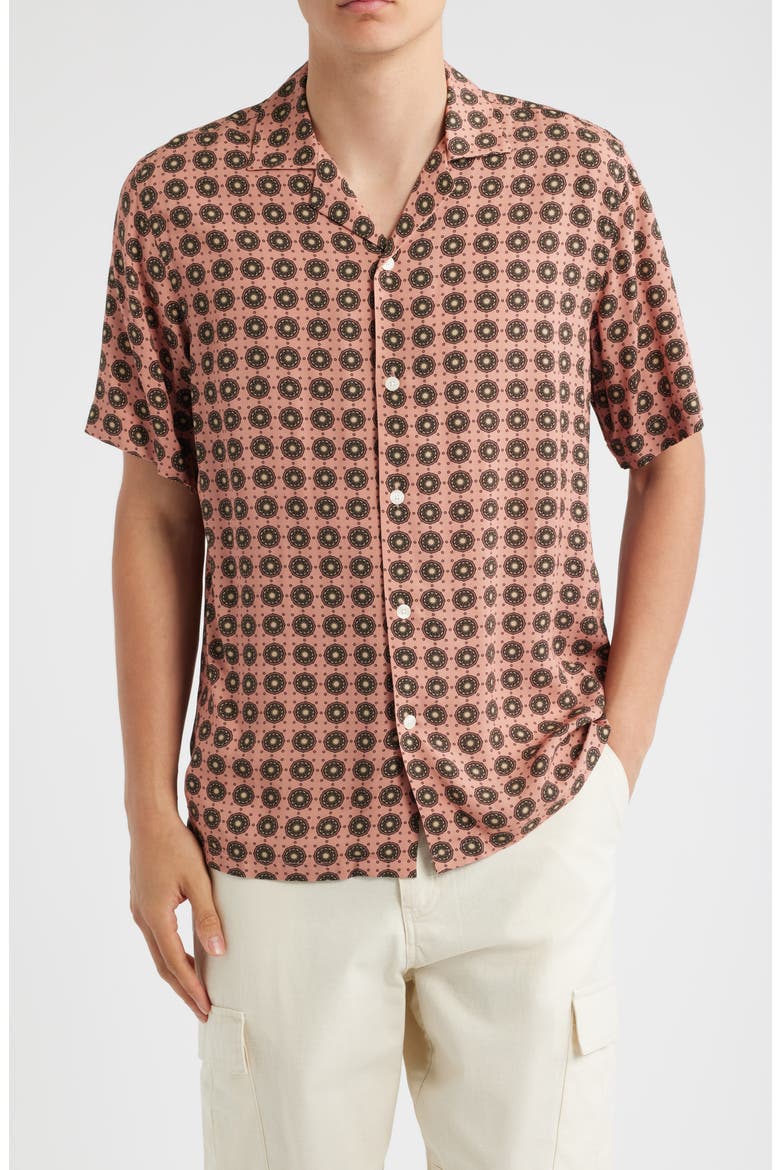 Medallion Print Viscose Camp Shirt, Main, color, BLUSH