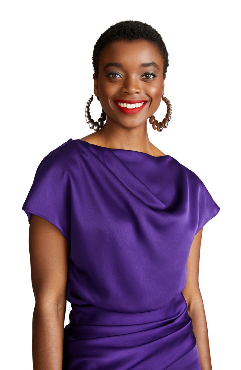 HALSTON Lissandra Satin Pencil Gown, Alternate, color, 