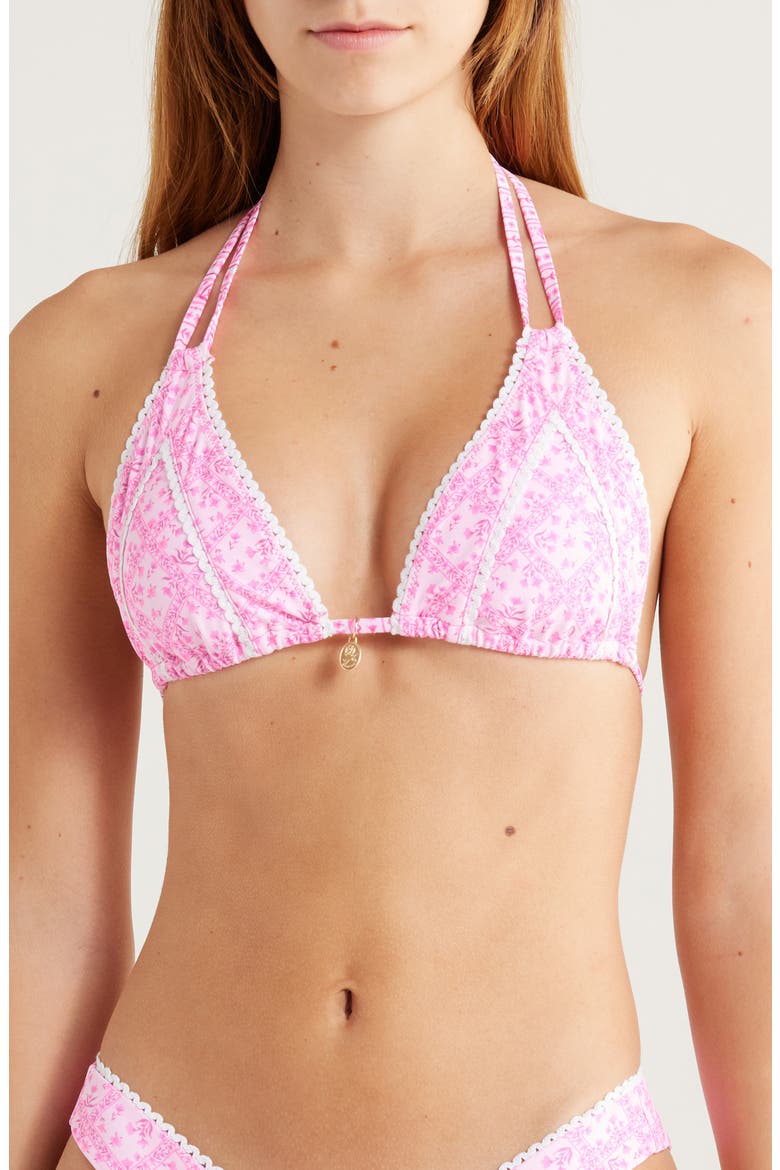 Lace Trim Halter Bikini Top, Main, color, STARLIGHT SALOON
