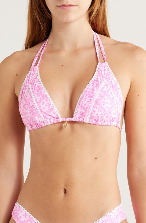 Lace Trim Halter Bikini Top