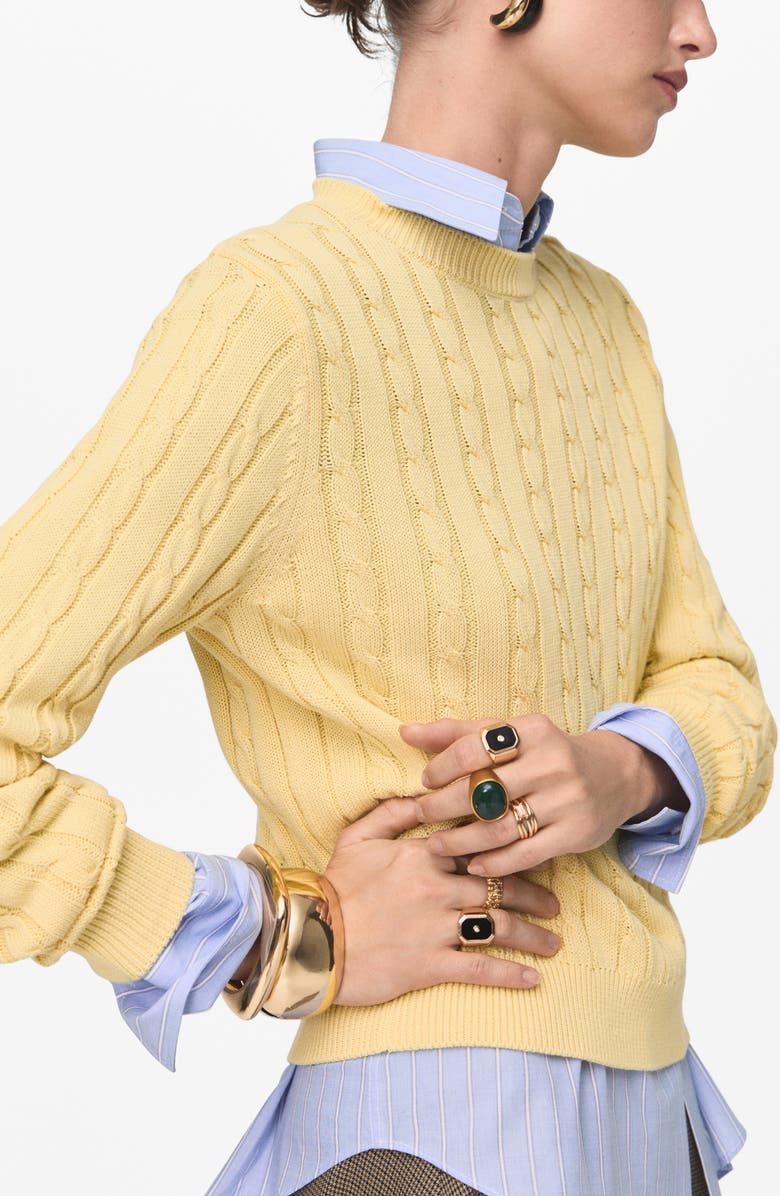 MANGO Cable Knit Cotton Sweater, Alternate, color, Pastel Yellow